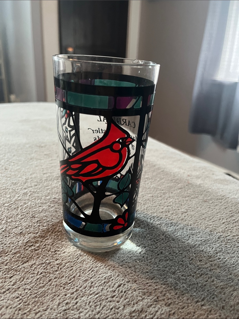 Vintage Red Cardinal Stained-Style Glass Tumbler